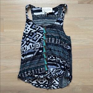 Rory Beca Blue, Black and White Patterned and Beaded Women's Top